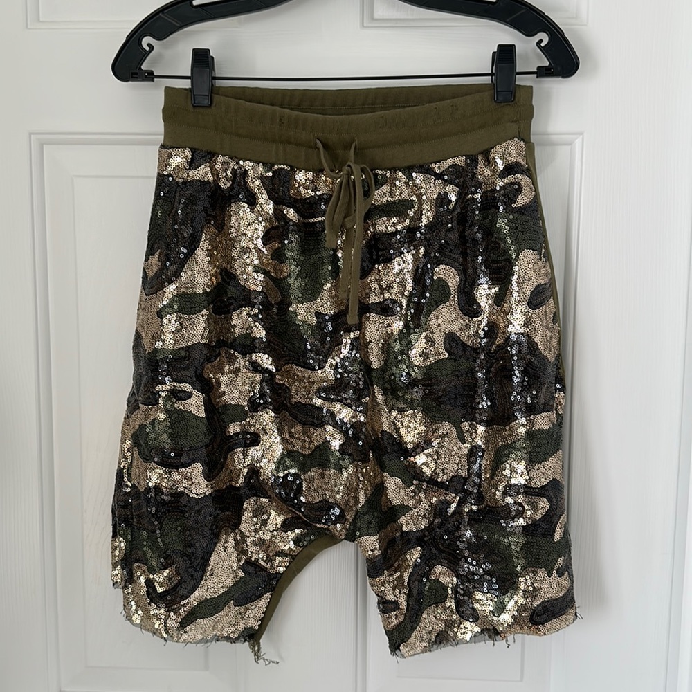 R13 sequin camo shorts